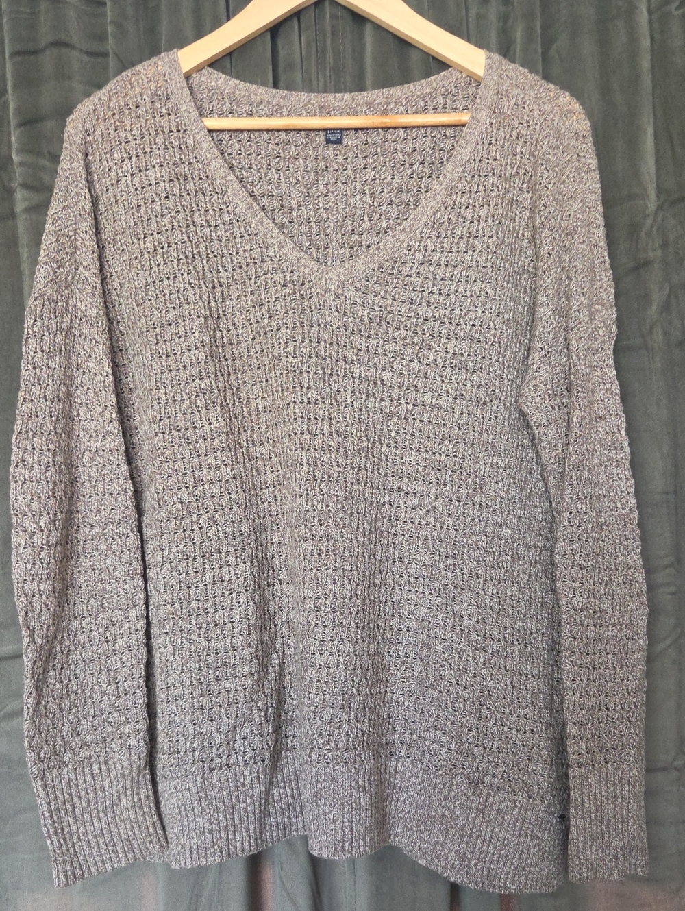 American Eagle Outfitters Taupe-Gray V-Neck Knit Sweater